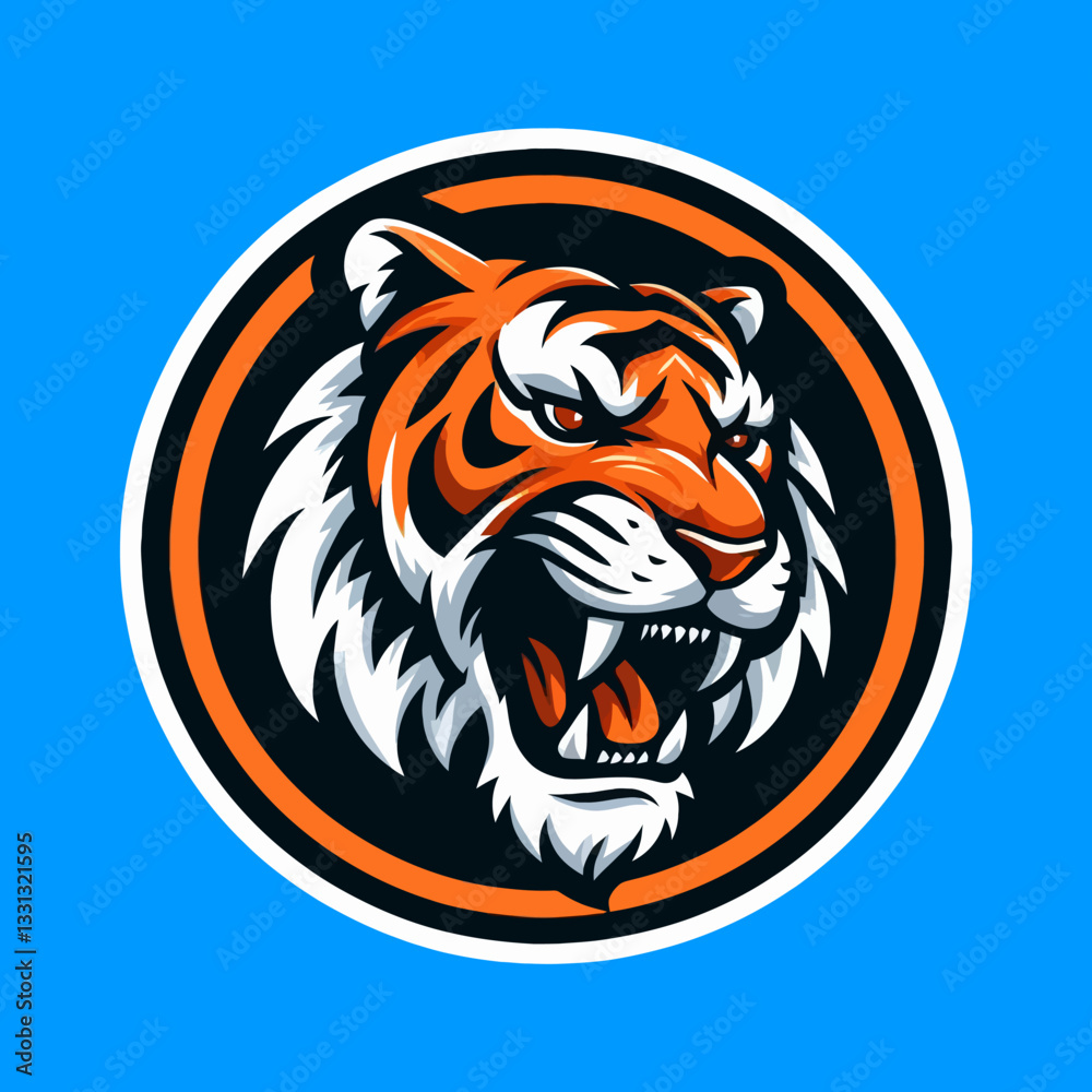 Emblema vetorial de tigre para e-sport em estilo de design de mascote colorido sobre fundo clipart transparente isolado em formato vetorial, perfeito para branding e comunidades de jogos.