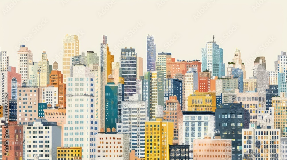 Obraz premium Flat illustration of city skyline with skyscrapers and cityscape