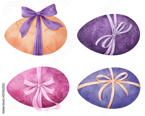 Easter eggs with bows. “Lilac Spring” collection for creating floral and Easter designs