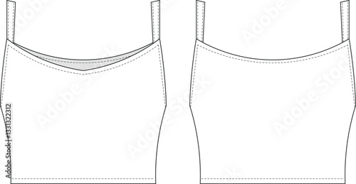 sleeveless strappy strapped shoulder straps square neck fit elastic cropped crop blouse top template technical drawing flat sketch cad mockup fashion woman design style model 
