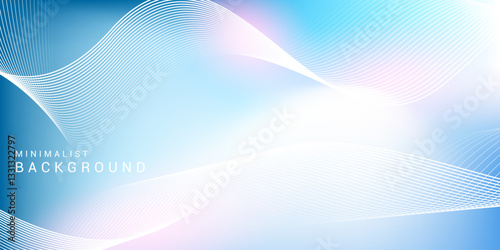 Abstract blue gradient background with shining lines waves. Minimalist background for banner, poster, cover, brochure, flyer, website