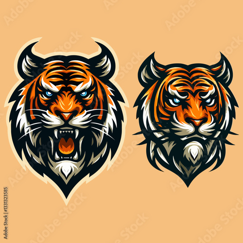 Emblème vectoriel de tigre pour e-sport dans un style de design mascotte coloré sur fond clipart transparent isolé en format vectoriel, parfait pour le branding et les communautés de jeux.