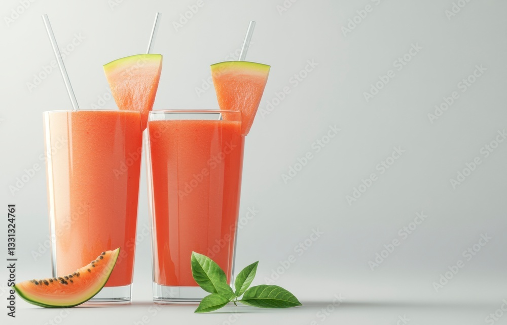 Fototapeta premium Enjoying Refreshing Watermelon Smoothie in Glass with Straw and Garnish
