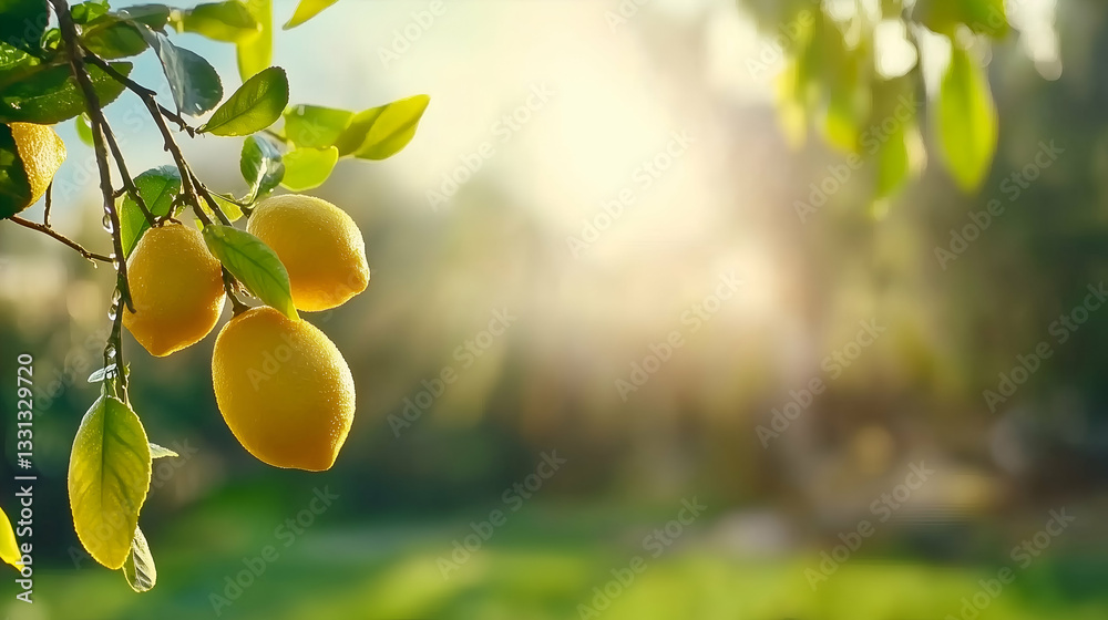 ripe yellow lemons hanging on branch outdoors banner copy space ripe yellow lemons hanging on branch outdoors banner copy space