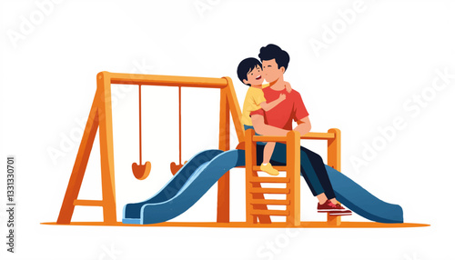 Dad and child enjoying playtime on a playground, joyful bonding
