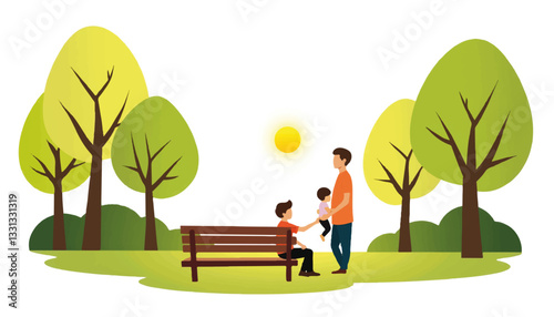 Dad interacting with baby in park, family bonding