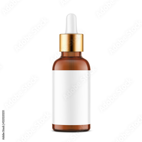 Dropper bottle mockup isolated on white background. Vector illustration. Front view. Сan be used for cosmetic, medical and other needs. EPS10.
