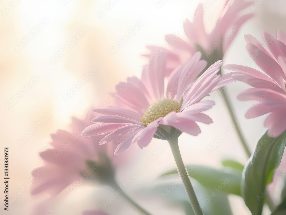Fototapeta premium Delicate Pink Daisy Blossoms with Soft Background and Natural Light for Floral Decor and Freshness in Nature
