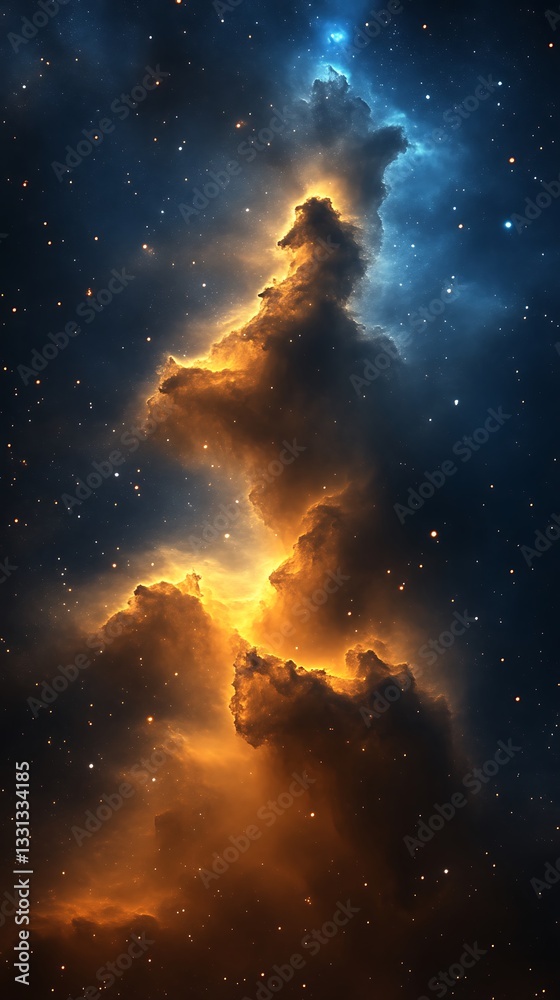 Fototapeta premium Dramatic Nebula Cloudscape in Deep Space with Glowing Stars Background