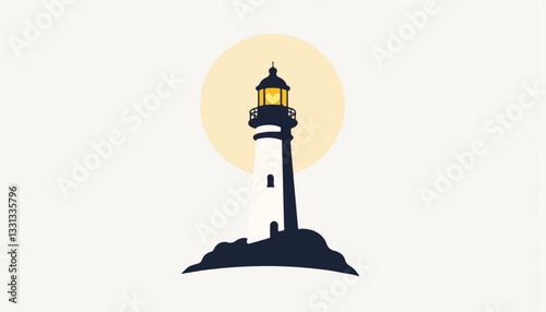 Stylized lighthouse with heart-shaped light on pure background, guidance