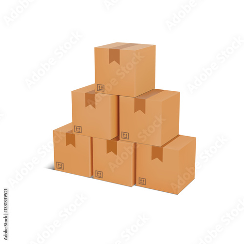 Brown cardboard boxes that look like parcel boxes are stacked together.	