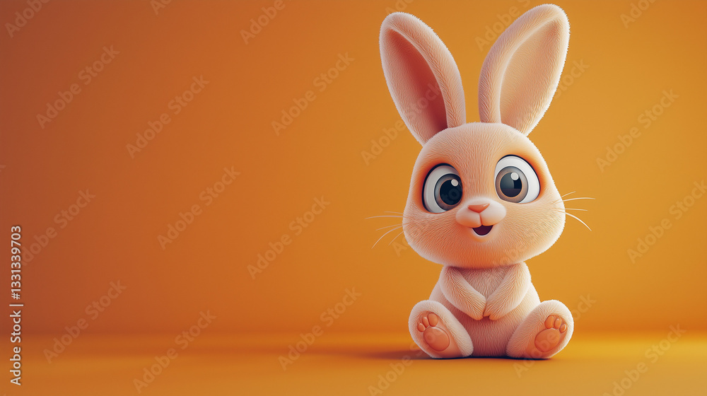 Fototapeta premium Adorable 3D clay-style Easter bunny with big expressive eyes, playful and modern design, perfect for festive and family-friendly visuals. 
