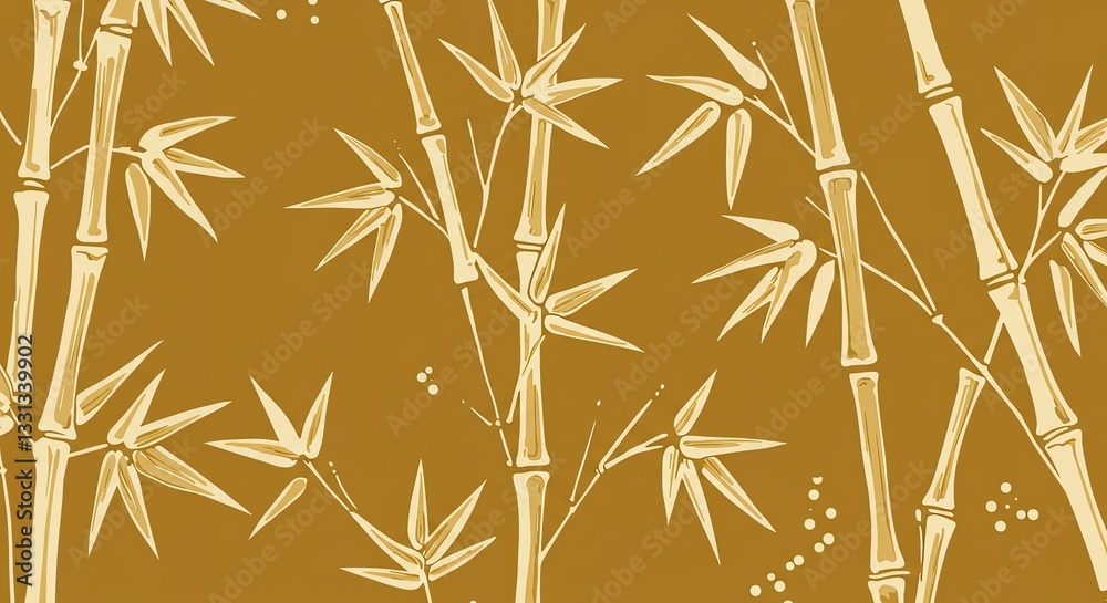 Obraz premium Golden Brown and Cream Batik With Subtle Bamboo and Leaf Motifs
