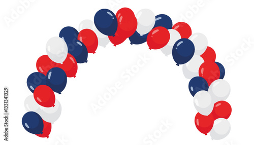 Patriotic balloon arch in red, white, and blue, festive celebration