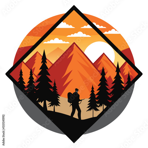 Vector of a hiker against the sunset