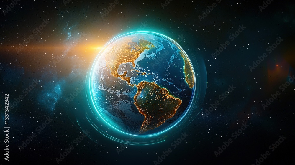 Vibrant Earth View from Space with Glowing Cosmic Background