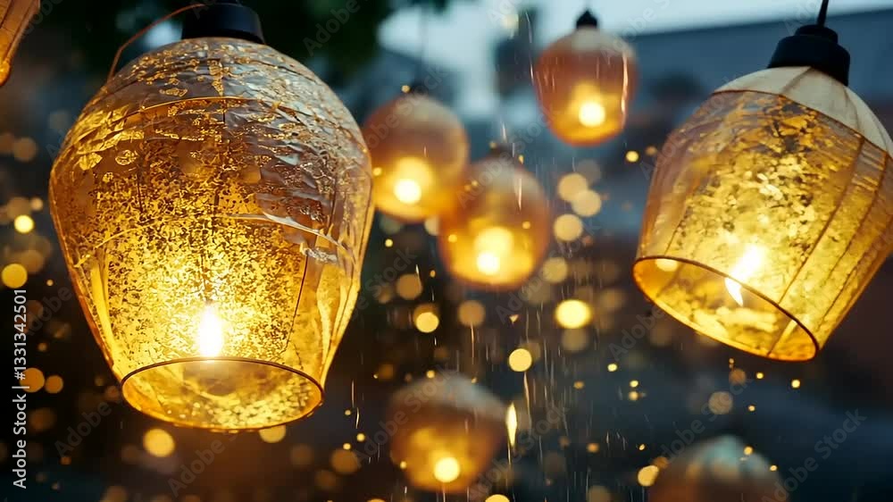 Illuminated lanterns floating in the night sky, creating a magical and serene atmosphere. Illuminated lanterns floating in the night sky, creating a magical and serene atmosphere.