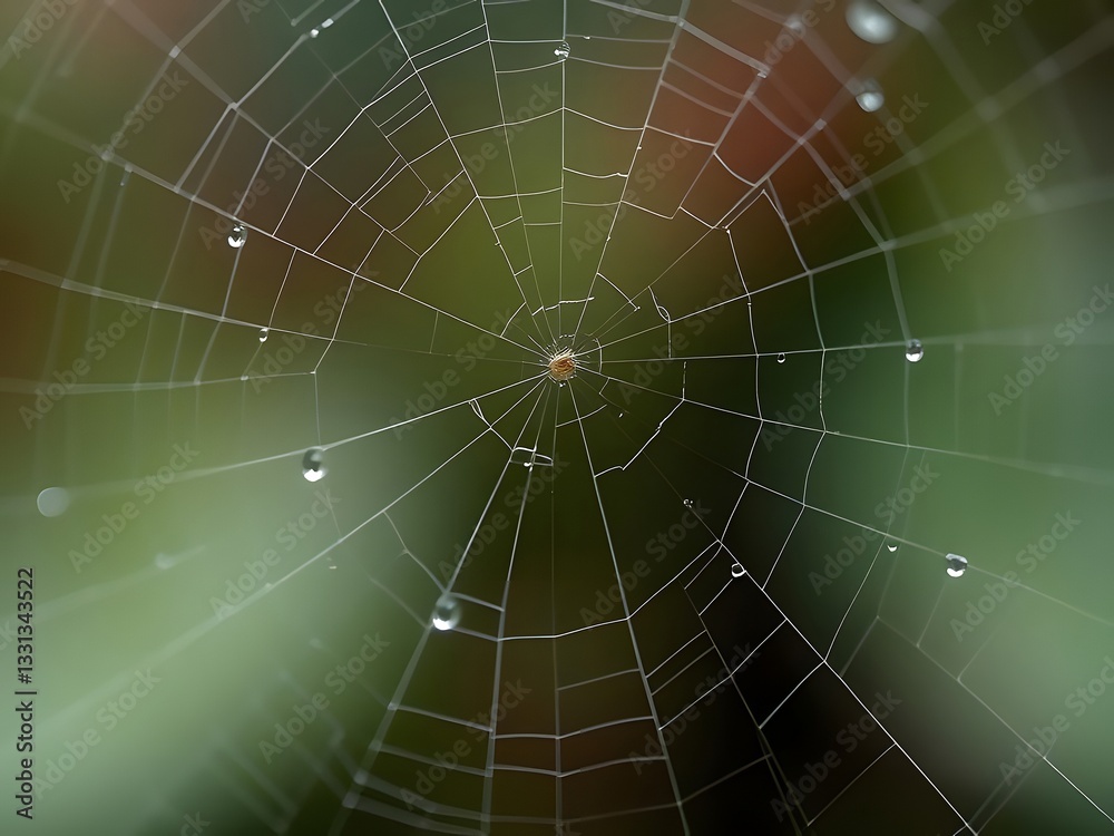 Obraz premium Close-up of Spider Web with Water Droplets and Spider, Nature and Wildlife Photography.