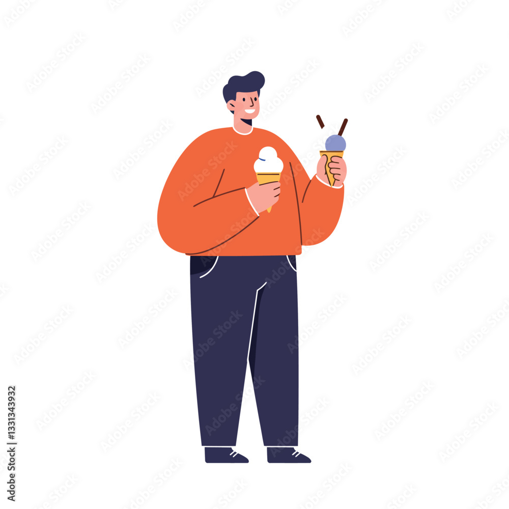 Happy person holding ice cream in two hands, minimal style vector art Happy person holding ice cream in two hands, minimal style vector art