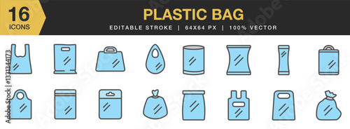 Plastic Bag flat color icon set. Includes plastic bag icons, and More. Flat color icons vector collection.