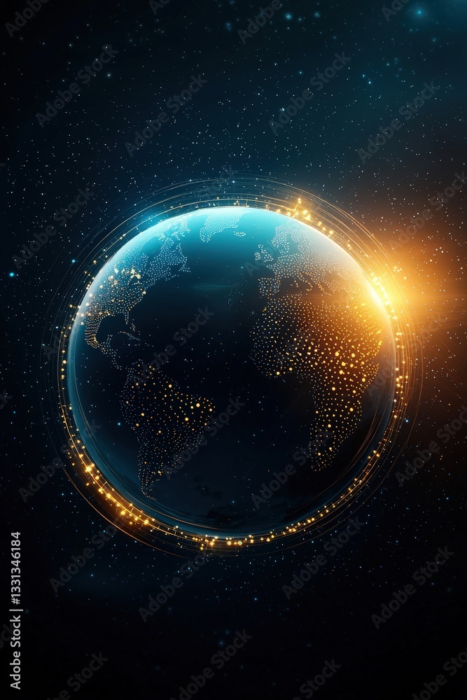 Fototapeta premium Beautiful Globe with Lights and Stars in Dark Space Environment
