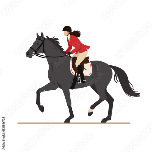 Horse rider in motion with detailed flat design style vector art