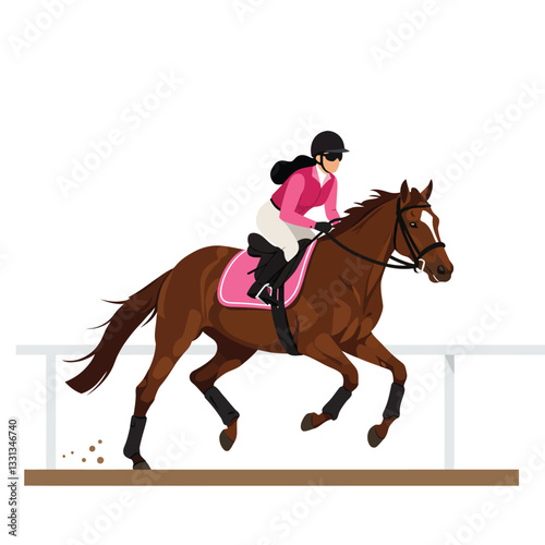 Equestrian rider in action on horse in flat design vector art