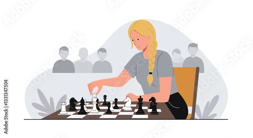 Chess player making strategic moves in minimal flat design vector illustration