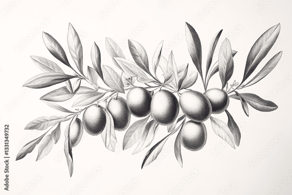 custom made wallpaper toronto digitalVintage botanical illustration of olives on a white background