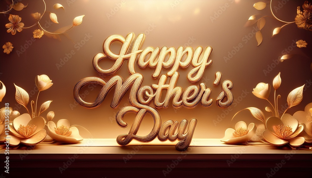 Naklejka premium A warm, glowing background with “Happy Mother’s Day” written in a soft, golden script. Elegant and heartfelt design, perfect for greeting cards and holiday celebrations