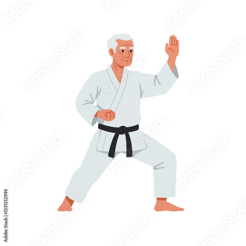 Karate master performing a stance in flat design vector illustration