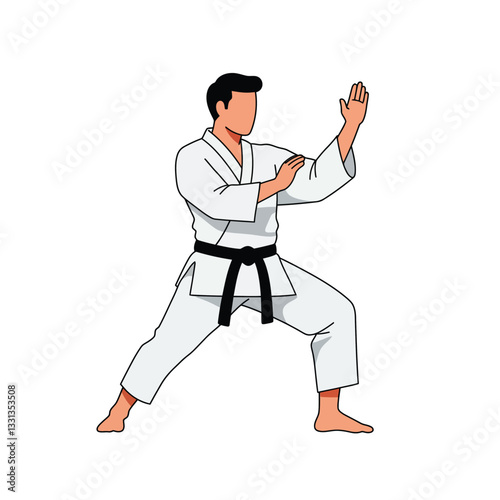Karate practitioner in action pose showcasing flat design vector art