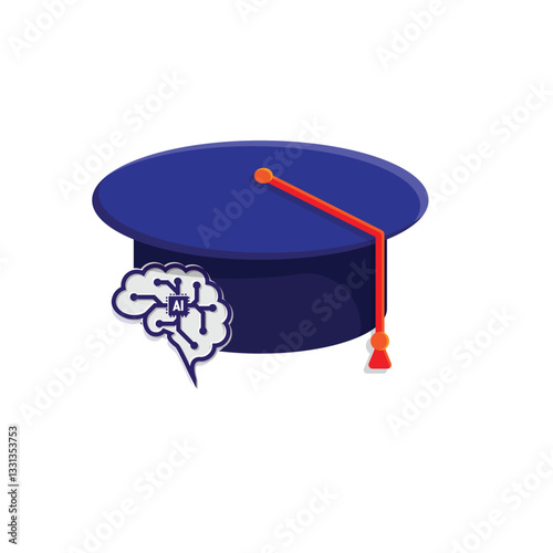 graduation icon. graduation cap toga vector with artificial intelligence brain. explaining education, learning outcomes, bachelor. for events, celebrations, flyers. flat color design style