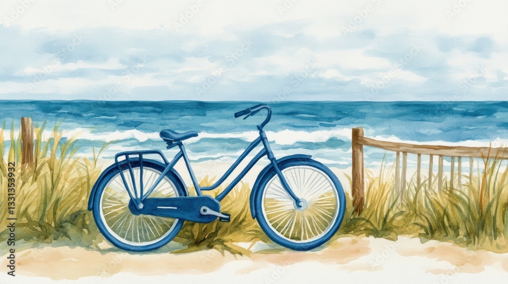Fototapeta premium Vintage Bicycle by the Ocean Shore in a Peaceful Coastal Landscape Scene
