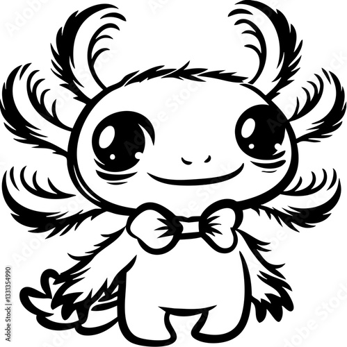 Exotic Pets  Japanese Kawaii Style concept. Cute cartoon chinchilla with large eyes and fluffy tail.