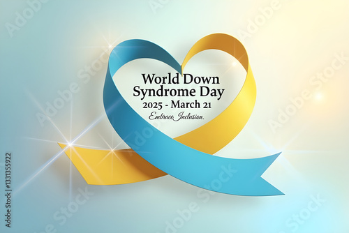 A banner image created for world down syndrome day 2026 with blue and yellow ribbons