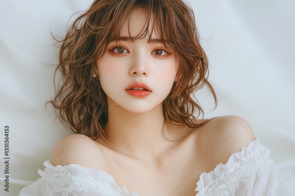 Attractive woman with beautiful makeup posing in soft lighting Attractive woman with beautiful makeup posing in soft lighting