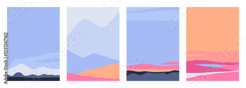 Beautiful landscape set. Abstract bright minimalistic background