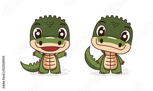 Cute Crocodile Waving its Paw, Funny Alligator Predator Green Animal Character Cartoon Style Vector Illustration