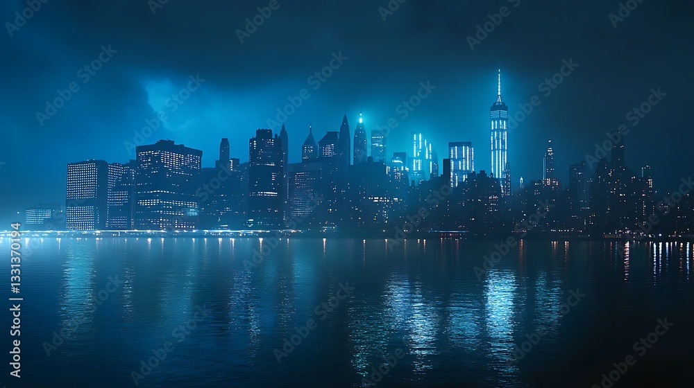 Fototapeta premium Elegant new york skyline with sunrise reflections high resolution photo