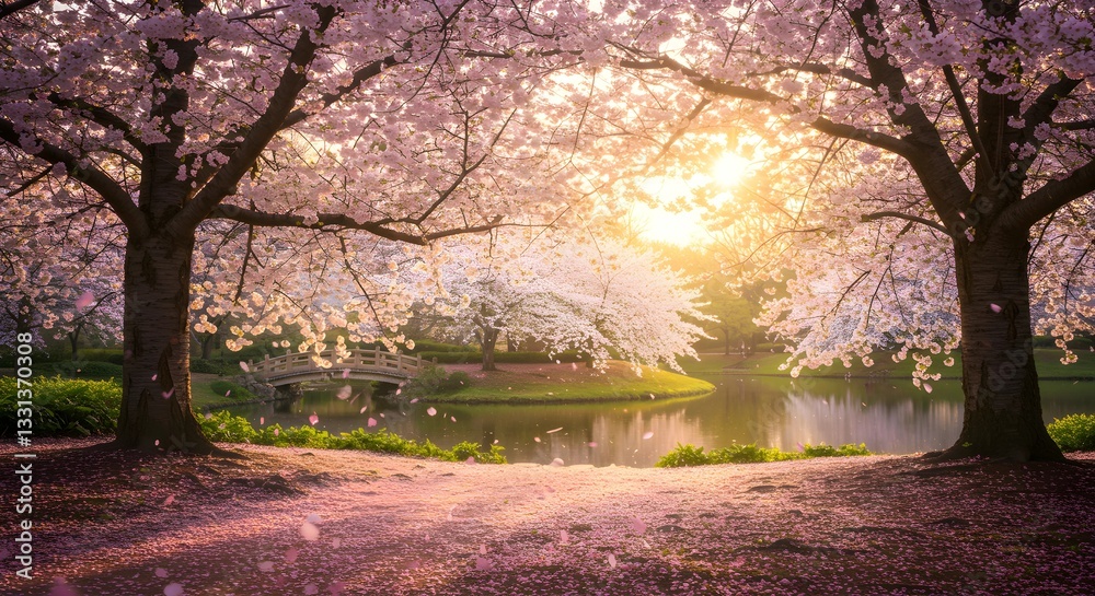 Naklejka premium Enchanting Cherry Blossom Trees in Full Bloom