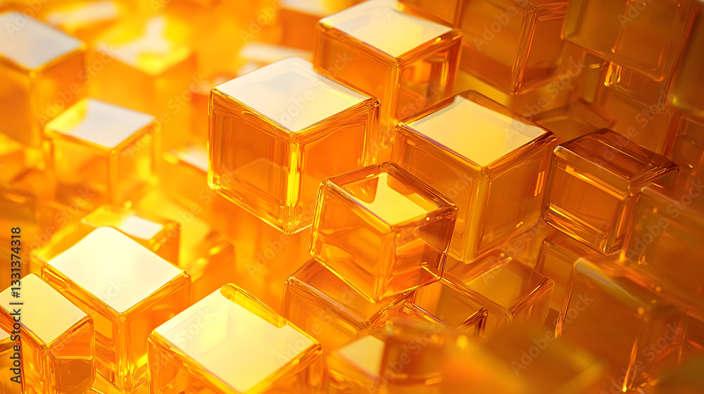 Orange and Yellow, Translucent Cubes Precisely Arranged to create a Innovative Tech Wallpaper. 3D Render. Orange and Yellow, Translucent Cubes Precisely Arranged to create a Innovative Tech Wallpaper. 3D Render.