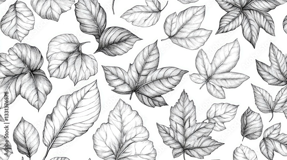 Autumn fall season doodle seamless pattern hand-drawn leaves Autumn fall season doodle seamless pattern hand-drawn leaves