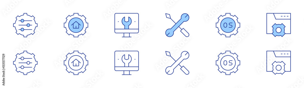 Settings icon set in two styles, Duotone and Thin Line style. Editable stroke. settings, computer, operating system, setting Settings icon set in two styles, Duotone and Thin Line style. Editable stroke. settings, computer, operating system, setting