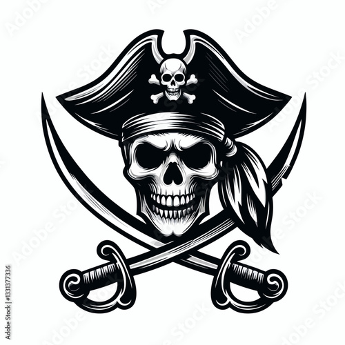 Emblème vectoriel d’un crâne de pirate en style mascotte noire sur fond clipart transparent isolé en format vectoriel, parfait pour le branding, l’aventure et les projets sur le thème des pirates.