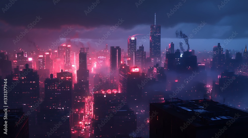 Fototapeta premium Exquisite urban nightscape with neon lights and skyscrapers high resolution pictures