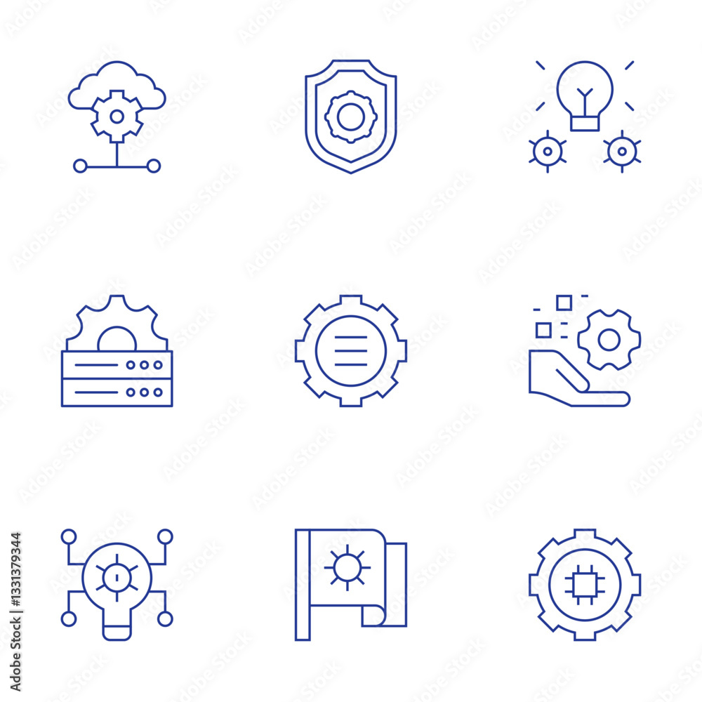 Settings icons set. Thin Line style, editable stroke. api, server, idea, settings, setting, digital asset management