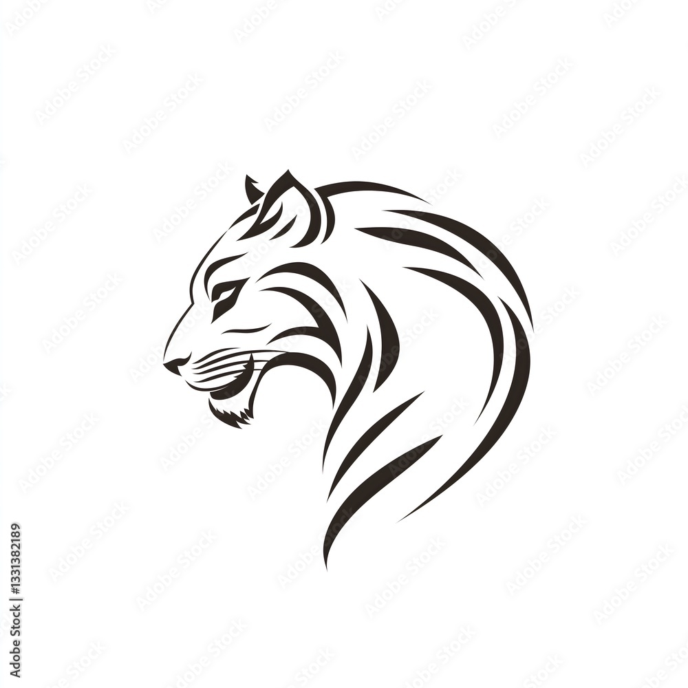 Naklejka premium Elegant Black and White Tiger Head Logo Design, Tattoo Style, Vector Graphic, Wildlife Art