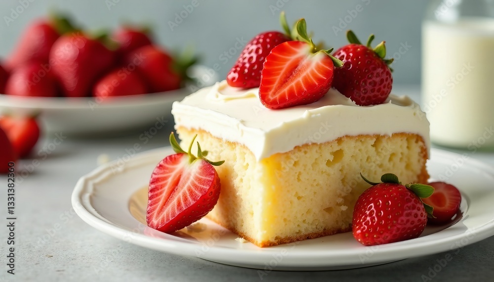 Close up of strawberry, butter, milk, vanilla extract and cream cheese for baking delicious strawberry cake, preparation, fresh, food styling Close up of strawberry, butter, milk, vanilla extract and cream cheese for baking delicious strawberry cake, preparation, fresh, food styling
