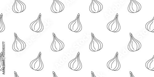 Repeating pattern design featuring simple onion shapes in black line art style